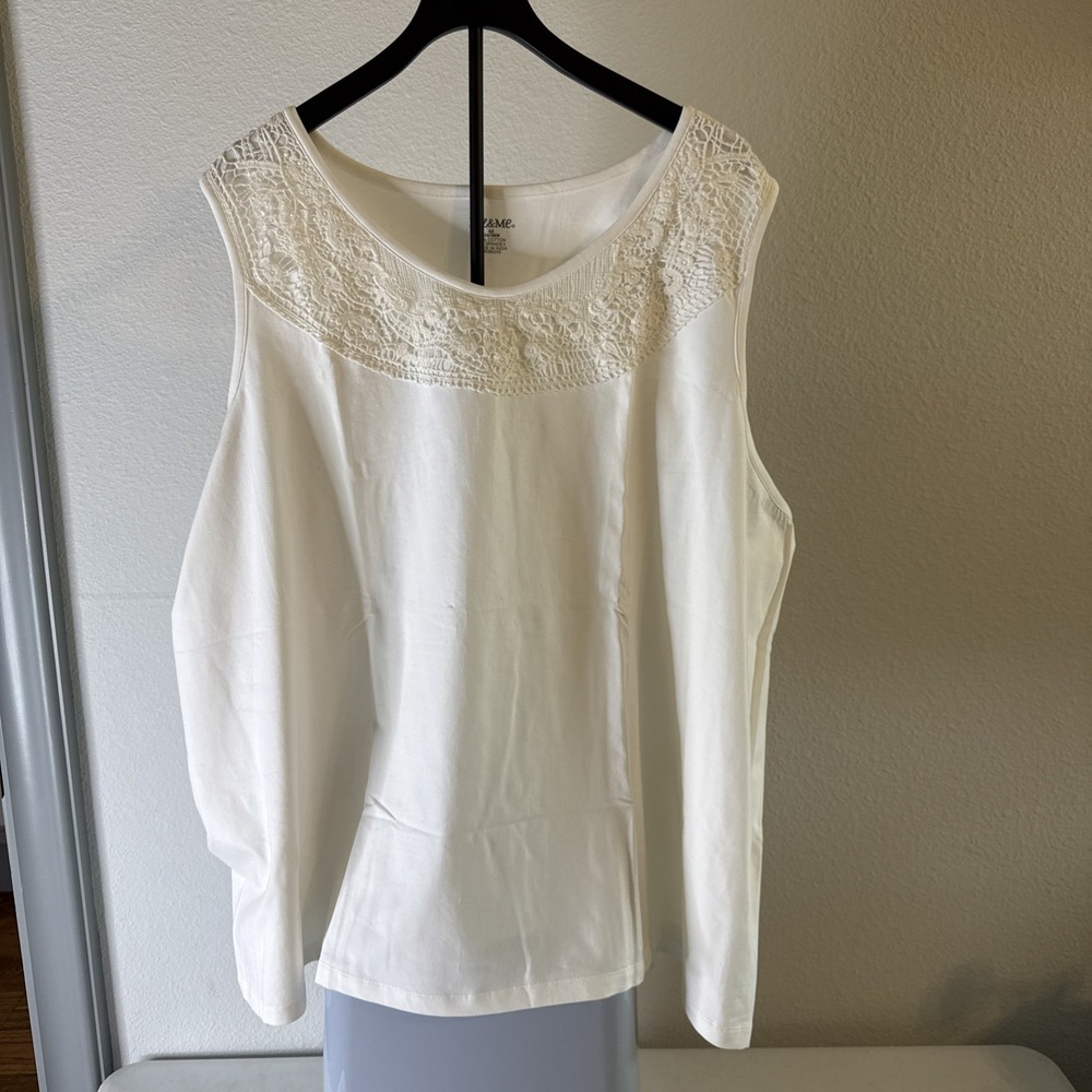 Liz & Me Women's Tunic Top Crochet Detail White w/ Dark Specks Plus Size 5XL New
